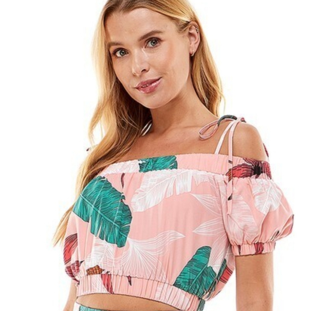 TCEC Pink S Cold Shoulder Crop Top